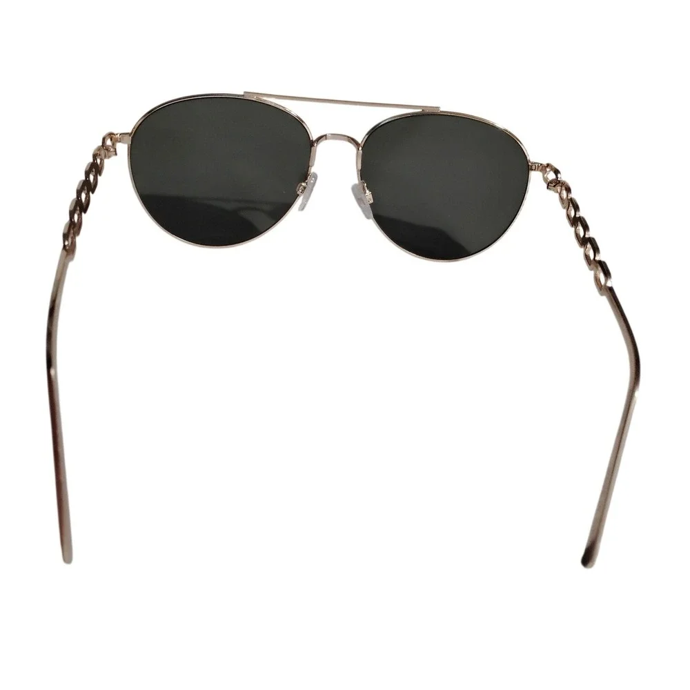 Gold Chain‎ Detail Oval Sunglasses Dark Lenses Aviator Style